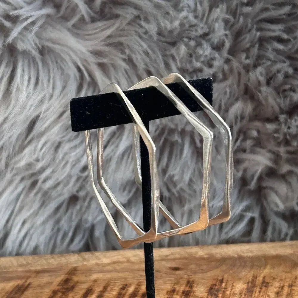 Vintage 90s Sterling Silver Hexagonal Stacking Bangle Set of 3